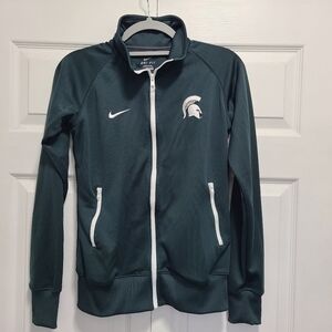 Nike Dri Fit Green Varsity Full Zip Sweatshirt Jacket‎ Spartan Logo sz M